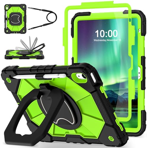 Image of WESOROL Case for iPad (A16) 11th 2025 (11-inch) /iPad 10th Generation 2022(10.9 inch),Military Grade Shockproof Cover for i Pad 11 /10 Gen with Rotating Stand Screen Protector Pencil Holder,Black Green