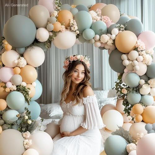 Image of Blocesa Dusty Green Pink White Balloons Arch Kit, Double Stuffed Pastel Balloon Arch Dark Light Green Pink Nude White Sand Brown Balloons for Gender Reveal Woodland Wedding Birthday Party Decoration