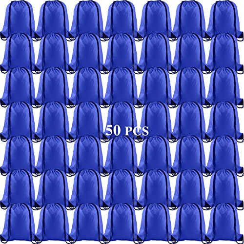Image of KUUQA 50Pcs Blue Drawstring Backpack Bag Sack Drawstring Bags Bulk String Bags Storage Bags for Sport Gym Traveling