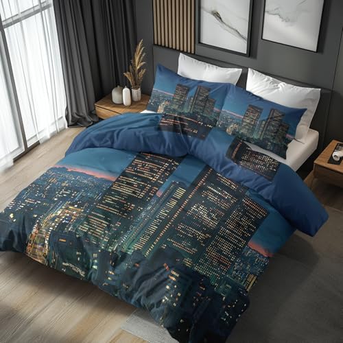 Generisch Housse De Couette 140x200 New York Adulte Enfant, Parure De Lit états-Unis Ville Nuit 1 Person avec Fermeture éclair, 1 Taie d'oreiller, Linge De...