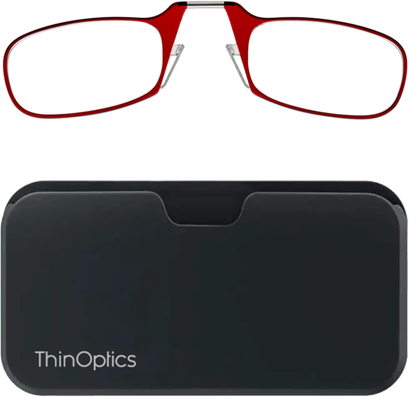 ThinOptics unisex-adult Reading Glasses + Black Universal Pod Case | Red Frames, 1.00 Strength Readers Red Frame / Black Case, 44 mm