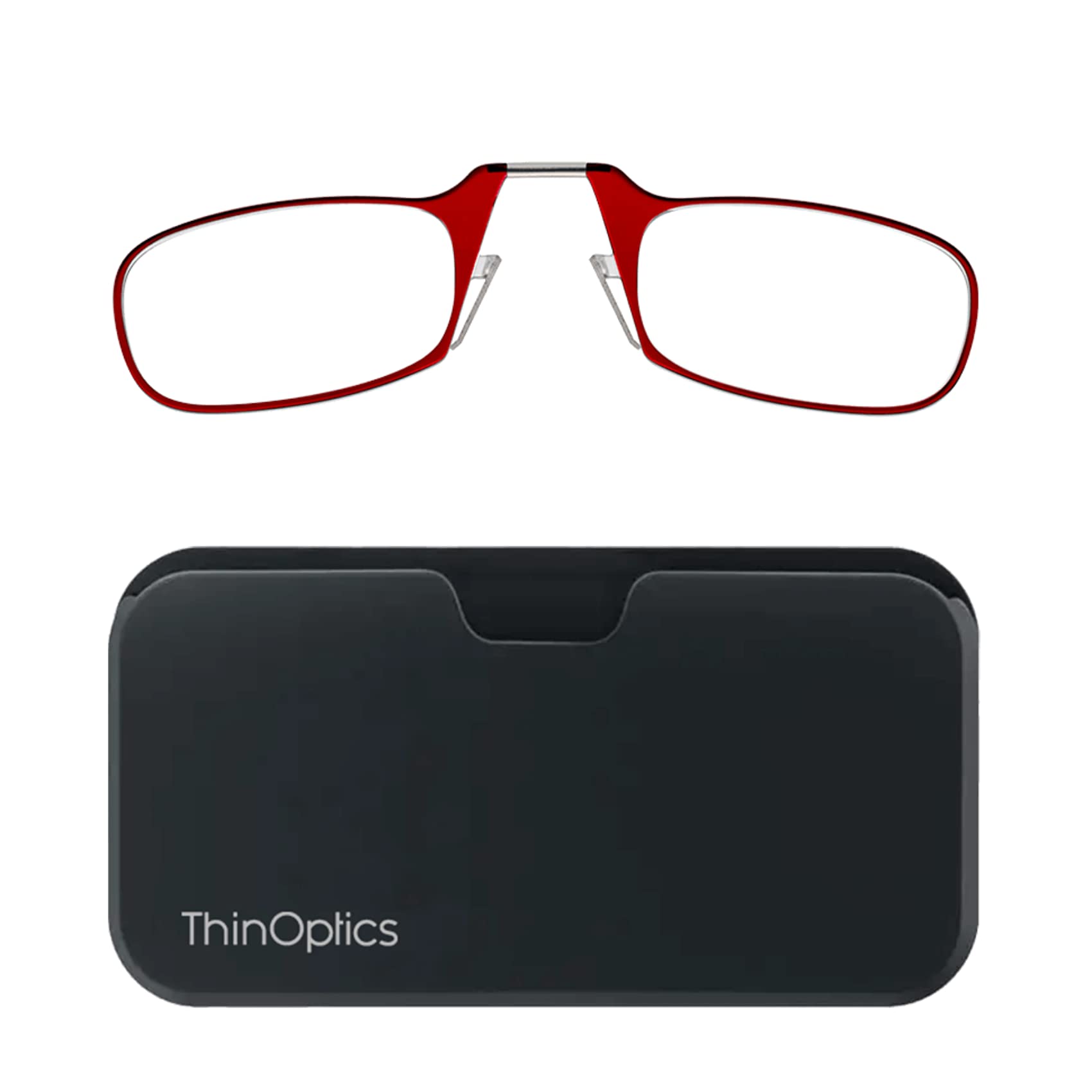 ThinOptics unisex-adult Reading Glasses + Black Universal Pod Case | Red Frames, 1.00 Strength Readers Red Frame / Black Case, 44 mm