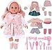 Produktbild deAO Babypuppen-Spielset, Kleid Spiel Set für 36cm Puppe mit 3 Outfits und Puppenzubehör zum Kämmen und Frisieren, Puppe mit Langen Rosa Haaren Tolles Rollenspiel-Spielzeug für Kinder