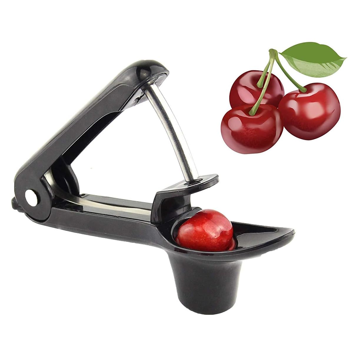 ALMEKAQUZ Cherry Pitter, Olive and Cherry Pitters Corer Tool with Space-Saving Lock Design, Multi-Function Cherries Stoner Seed Remover Kitchen Tool for Making Cherry Jam (Black)