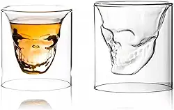 Jogo 2 Copos de Vidro 150ml Caveira Shot Dose Para Whisky Tequila Bebidas Gelada e Quente Parede Dupla