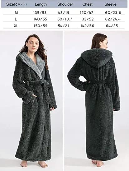 Hellomamma Long Hooded Robe for Women Luxurious Flannel Fleece Full Length Bathrobe Winter Warm Pajamas Shower Nightgown - Image 6