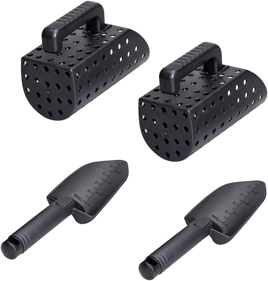 2 Set Hollow Holes Sand Scoop & Shovel, Filter Sand Detector Tool, Black Hand Tool Sand Scoop Set for Outdoor Beach Garden and Warehouse