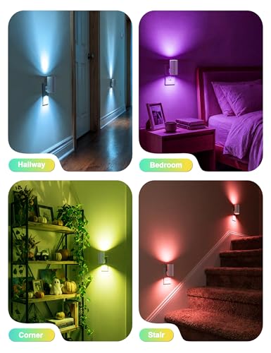 Image of VOLISUN Led Night Light Plug into Wall, 6 RGB Night Lights with Light Sensor, Color Changing Mode, Dimmable Night Light for Christmas, Halloween, Holiday Decor, Hallway, Bedroom White 2 Pack