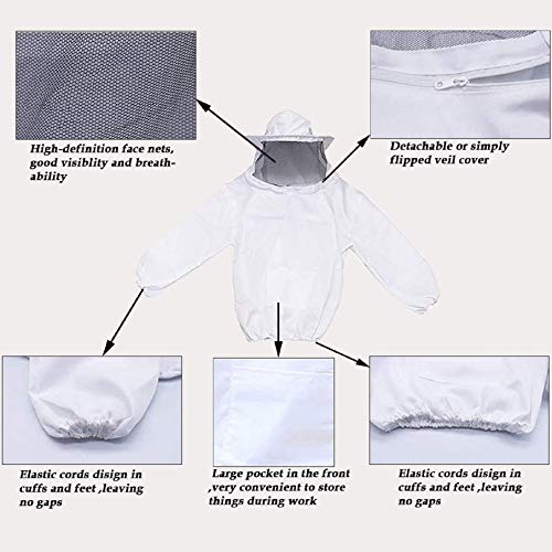 labworkauto Beekeeper Jacket Beekeeping Protective Jacket Suit Beekeeping Smock Jacket Hood Fit for Men Women Bee Keeping Clothing Body Keeping Protective Gear with Fencing Veil Hood - Thumbnail 3