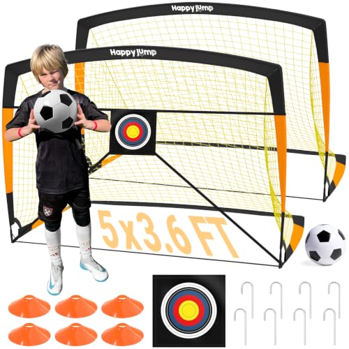 Image of Happy Jump Football Goal 3x2.2FT, 4x3FT, 5x3.6FT, 7x5FT Pop-Up Football Training for Backyard