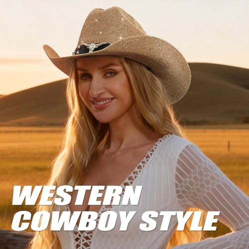 Image of Sequin Cowboy Hat for Men & Women - Sparkly Cowgirl Hat with Thread Detail, Stylish Cowboy Hat for Parties