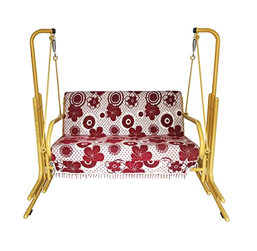 Image of Metal Swing with Stand | Jhula for Adults with Cushion for Home /Patio (Two Seater, Golden)