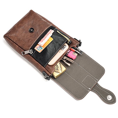 Image of Crossbody Cell Phone Bag Wallet, Leather Cell Phone Belt Clip Holder, Multifunction Messenger Holster Crossbody Purse with Shoulder Strap Waist Wallet Belt Clip Holder with Locking Carabiner Hook