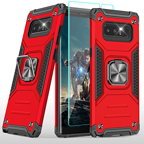 YmhxcY Galaxy Note 8 Case, Galaxy Note 8 Case with 3D Curved Screen Protector, Armor Grade Cases with Rotating Holder Kickstand Non-Slip Hybrid Rugged for Note 8 6.3' KK Red