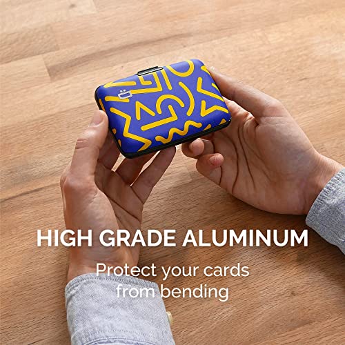 Image of OGON -DESIGNS- Aluminum card holder, RFID protection against fraud and demagnetization, compact wallet, Smart Case STOCKHOLM model (Zig Zag Print, Standard lock)