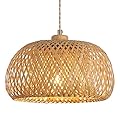 Hchunqjor Bamboo Pendant Light Fixture One-Light Adjustable Boho Basket Handmade Woven Pendant Lighting for Kitchen Island Sink Farmhouse Dining Room