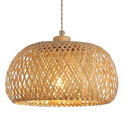 Hchunqjor Bamboo Pendant Light Fixture One-Light Adjustable Boho Basket Handmade Woven Pendant Lighting for Kitchen Island Sink Farmhouse Dining Room