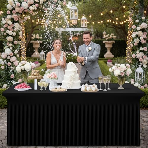 Smiry Spandex Tablecloth, Elastic Fitted Stretch Tablecloth for 6FT Rectangle Tables, Waterproof Washable Table Cover Skirt for Outdoor, Wedding, Banquet & Parties (Black, 72Lx30Wx30H Inch) - Image 3