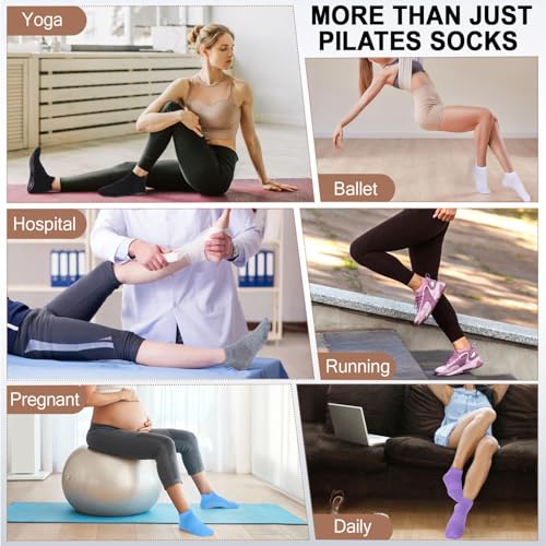 Image of Ultrafun 6 Pairs Grips Non Slip Socks for Women, Anti Skid Yoga Pilates Hospital Gripper Socks (Black)