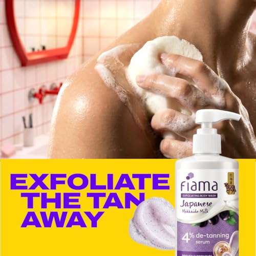 Image of Fiama 4% Detan Serum Exfoliating Body Wash 250ml, 2% Salicylic Acid, 1% Glycolic Acid, 1% Exfoliating Tan Removal Shower Gel, Gently removes dead skin | Exotic Japanese Hokkaido Milk, Punchy Grapefruit Fragrance