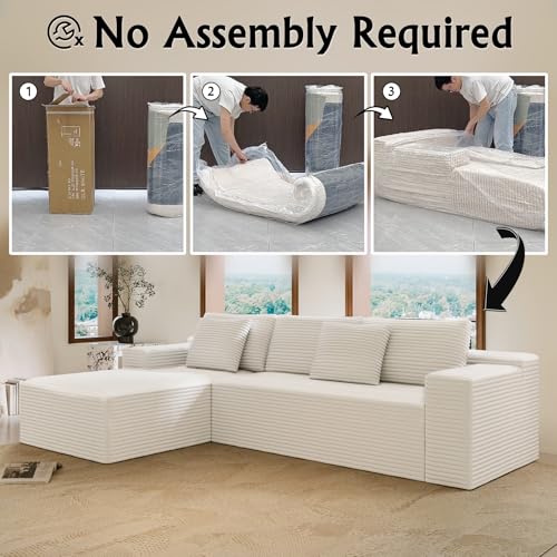 Image of Sectional couches for Living Room Corduroy Couch, 104 inch Cloud Sectional Couch with L-Shape Chaise, Modern Modular Sofa, Deep Seat Comfort, No Assembly Required(Plush Corduroy, Left Facing Chaise)