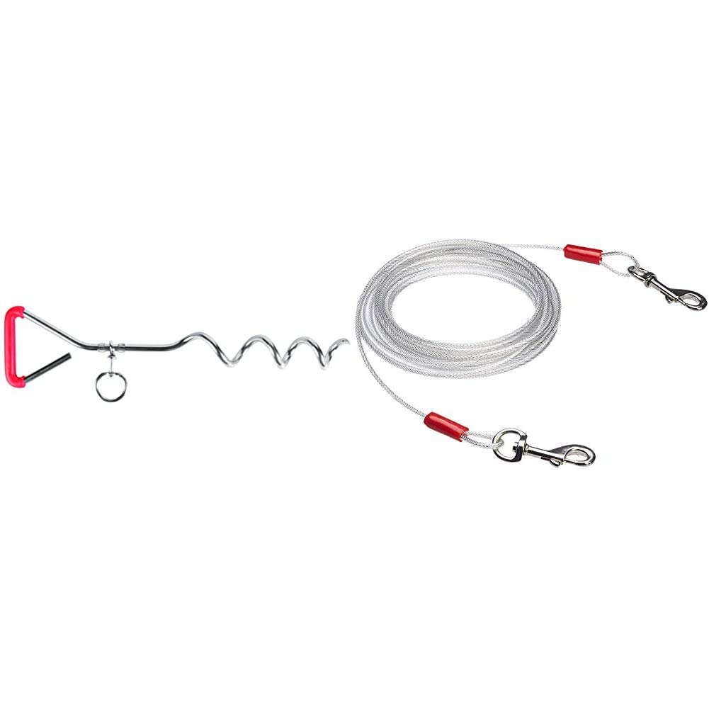 Trixie Piqueta Enganche al Suelo, Galvanizada, 40 cm, 9 mm, Acero, Talla única + Amazon Basics 2590, Cable para Atar Perros (hasta 40 kg, 7,62 m), Blanco