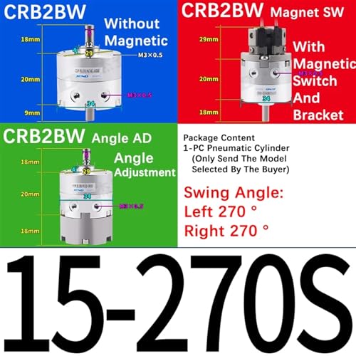 Cilindro rotativo con interruptor magnético CRB2BW50 y oscilación angular ajustable 3