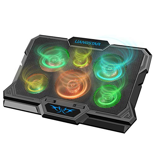 Laptop Cooling Pad, Laptop Cooler with 6 Quiet Fans RGB 7 Color Light for 15.6-17 Inch Laptop Cooling Fan Stand, Portable Slim USB Powered Gaming Laptop Cooling Pad, Switch Control Fan Speed(Black)