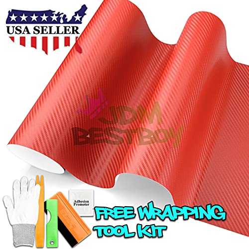 Free Tool Kit Red 3D Carbon Fiber Textured Matte Car Vinyl Wrap Sticker Decal Film Sheet - 60