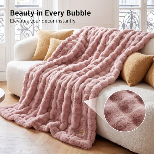 Image of Bedsure Fluffy Bubble Faux Fur Twin Blanket, 60 inchx80 inch, Dusty Rose