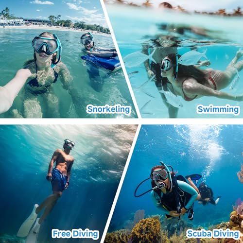 Set de snorkel para adultos, máscara de buceo con tubo seco, visión panorámica de 180° profesional para snorkel miniatura 7