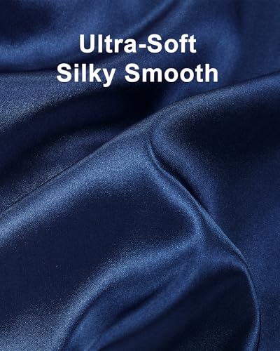 Image of 3 Piece Silk Satin Pajama Set for Women Soft Short Sleeve Button Down Pjs with Shorts Long Pants Sleepwear S-XXXL