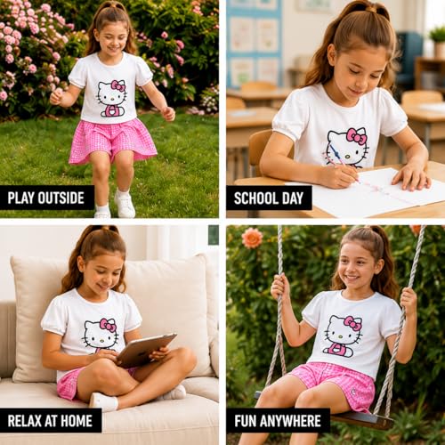 Image of Hello Kitty Girls Skort Set - 2 Piece Graphic Crewneck Top and Short Skort Cute Outfit Set (Sizes: 2T-12)