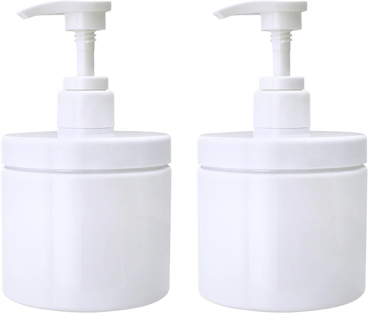 Cosywell Pump Bottle Dispenser Plastic Bottles Refillable Wide Mouth Jar Style BPA Free Empty Kitchen Bathroom Shower Containers for Lotion Shampoo Conditioner (White, 2X 500ml)