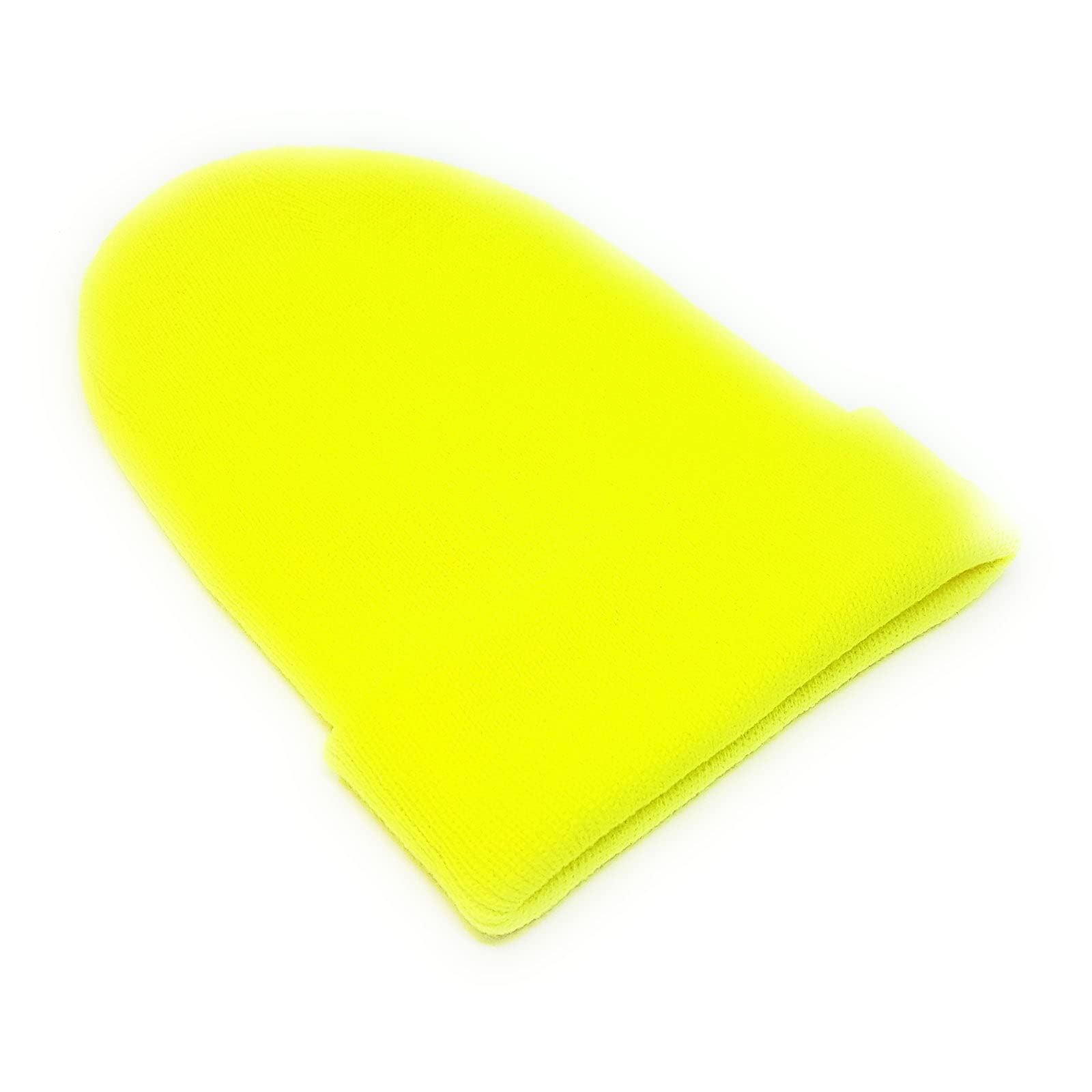 Ws Uk Men's Neon Yellow Beanie Hat Ladies Wo Unisex Slouch Winter Woolly Turn Up Knitted (Neon Yellow)