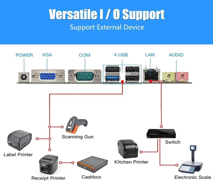Caisse enregistreuse Intelligente, Caisse enregistreuse Tout-en-Un, Moniteur de Caisse à écran Tactile LCD, Terminal de Point de Vente avec Scanner Portable,Black