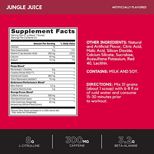 Image of BSN N.O.-XPLODE Vaso Pre Workout Powder with 8g of L-Citrulline and 3.2g Beta-Alanine and Energy, Flavor: Jungle Juice, 24 Servings