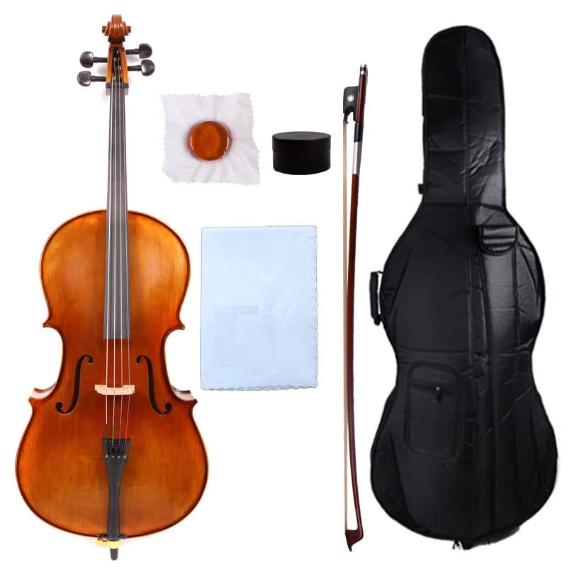 Vetimobato Acoustic Cello 1/4 Size Handmade Solid Wood Spruce Wood Top Maple Wood Back Cello Instrument with Bag & Bow (4 string 1/4 Cello Brown)