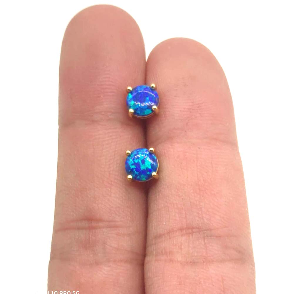14K Gelbgold gefüllter Sterlingsilber 3/4/5/6MM Feueropal-Edelstein-Ohrstecker für Damen und Herren, Farbe Weiß - Blau - Rosa - Grün - Schwarz