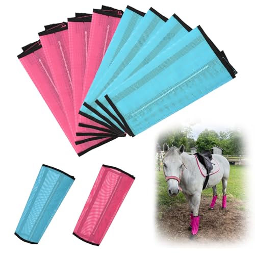 Image of Set of 8 Breathable Mesh Horse Boots Mesh Fly Boots for Horse Loose Fitting Horse Fly Boots for Non-Slip Reduce-Stomping Preventing Flies and Mosquitoes Bites (Pink and Blue)
