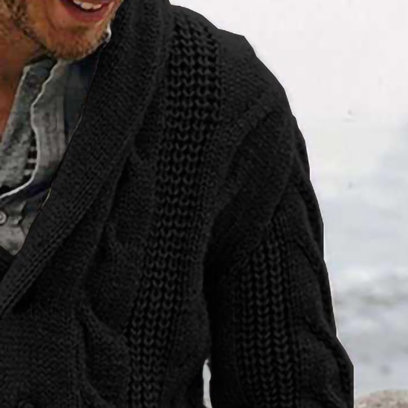Mens Casual Button Down Cardigan Cable Knitted Sweaters Oversize Shawl Collar Long Sleeve Open Front Warm Sweater4