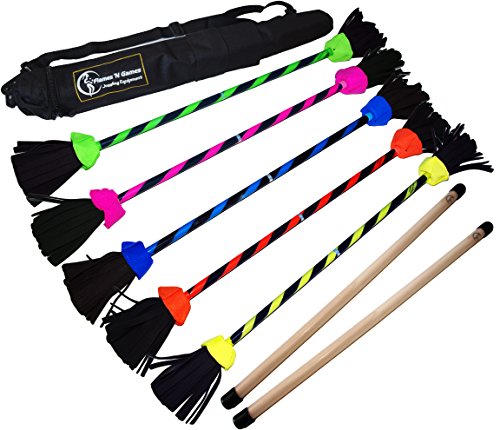 Flash Pro Flower Stick Set - Ultra-Grip Silicona Recubierto de Flores & Palos de Mano! Calidad Suprema, Eje de Fibra de Vidrio, Empuñadura de Silicona, Borlas de Ante, Correa de fijación. (Amarillo)