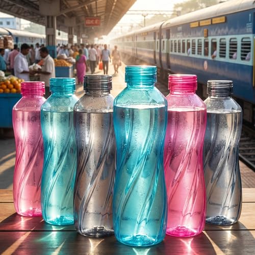 Image of Premium BPA-Free Reusable Plastic Water Bottles (Set of 6) - 1 Litre Fridge Water Bottle with Ergonomic Swirl Grip & Leak-Proof Cap for Home, Office, Gym & Outdoors (Multicolor)