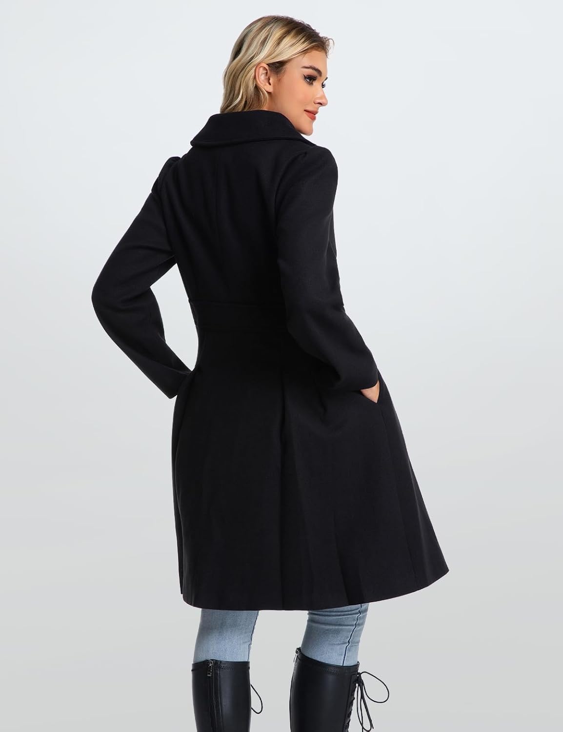 2026 Winter Coats for Women Double Breasted Lapel with Pockets A-line Coat - Image 4
