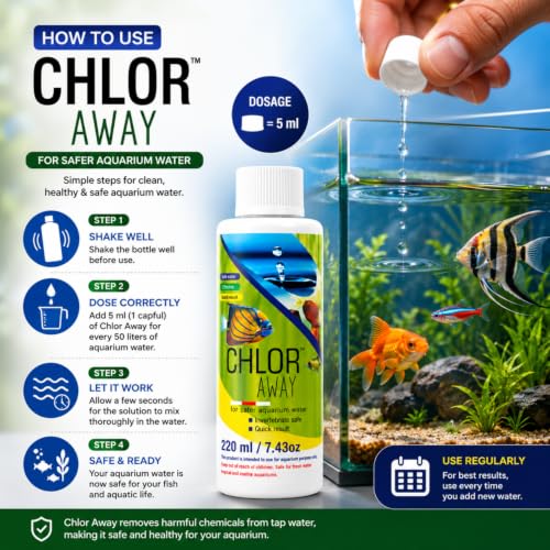 Image of VAYINATO Aquatic Remedies Chlor Away Aquarium Fish Tank Water Chlorine Remover Water Conditioner (220 ML)