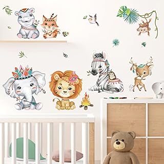 decalmile Jungle Animals Wall Decals Elephant Lion Monkey Safari Tribe Animals Wall Stickers Baby Nursery Kids Room Living Room Home Decor
