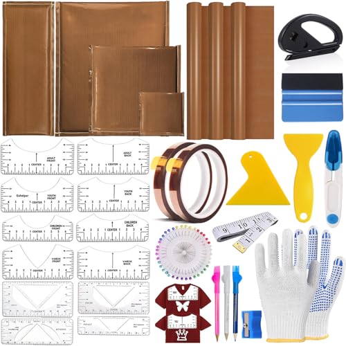 QUKLOGEN Kit de Tapis de Transfert Heatpress Comprenant 4 Tailles de Tapis résistants à la Chaleur 3 Feuilles de téflon et 2 Rouleaux de Ruban adhésif,pour...