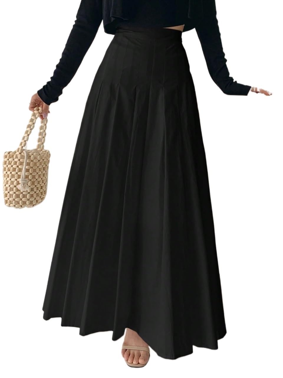 Womens Zipper Pleated Office Elegant Midi Skirt Trendy Stylish Skirts