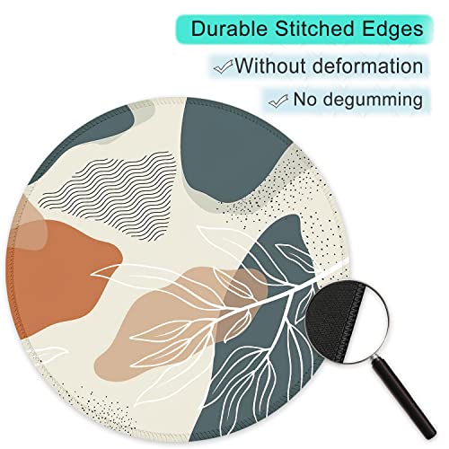 ITNRSIIET Round Mouse Pad with Stitched Edge Premium-Textured Waterproof Non-Slip Rubber Base Desktop Protection Mat Diameter 8.7 inches, Abstract Leaf