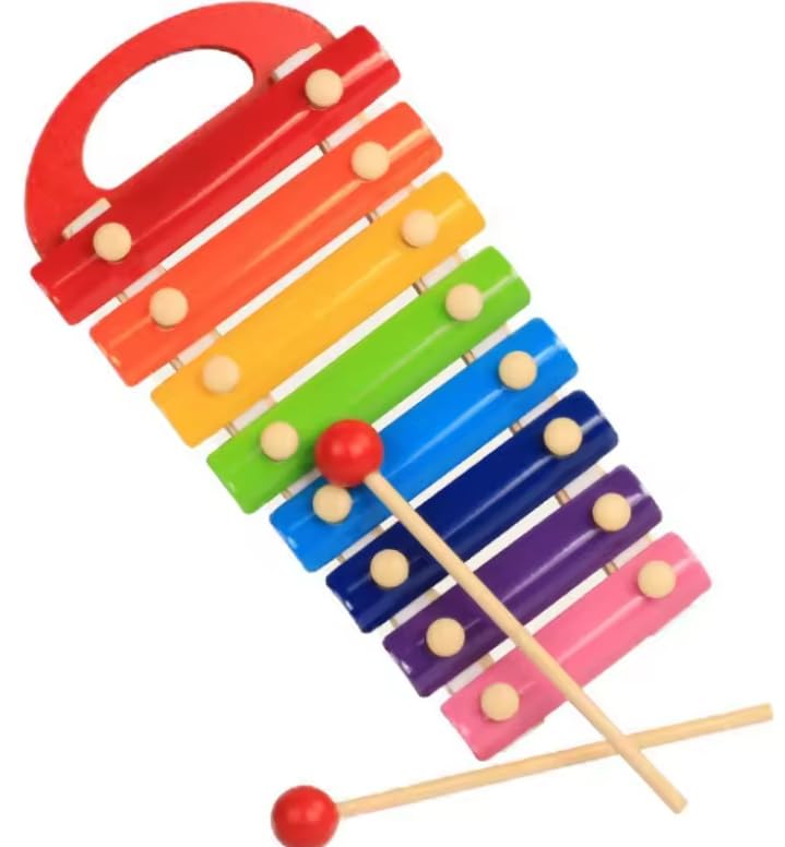 Goyal's Wooden Xylophone Colorful 8 Different Tones Hand Knock Xylophone with 2 Sticks & Gripping Handle